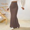Women Maxi Skirt High Waist Solid Color Fishtail Skirt Slim Fit Hip Lifting Ankle Length Skirt Shirring Design Long Skirt