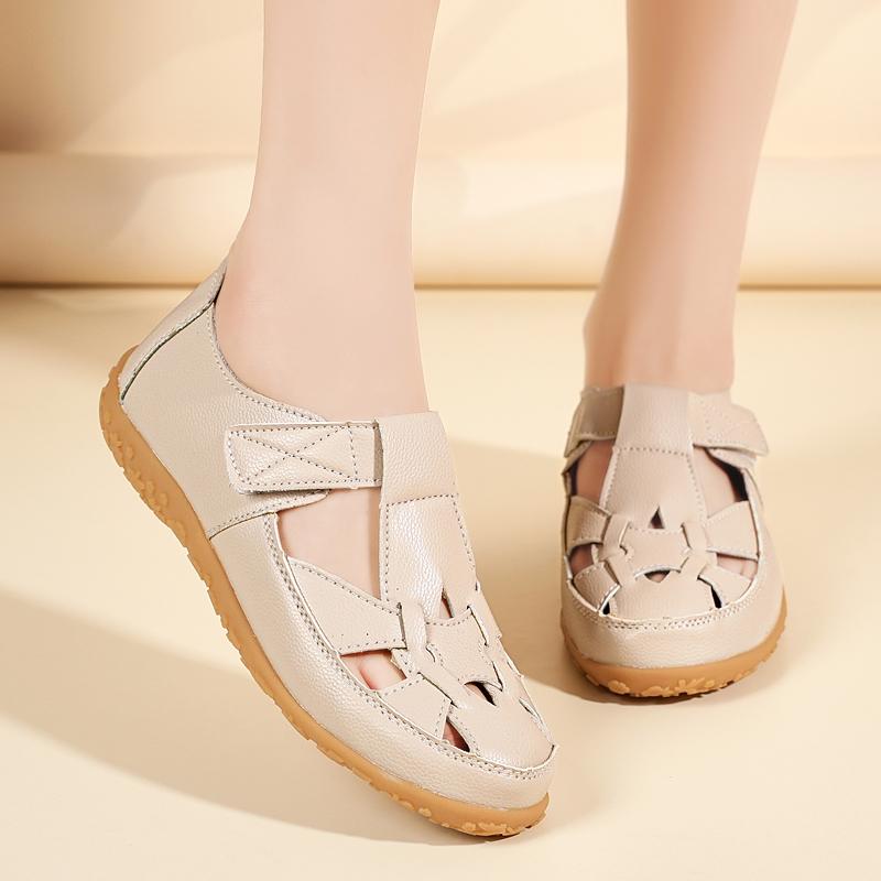 Women's Leather Sandals Summer Essentials Mary Jane Beach Flat Shoes Casual Soft Roman Sandals for Girl Plus Size