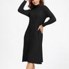 Women's Autumn Winter Plain Knitted Turtleneck Long Sleeve High Waist Sweater Dress