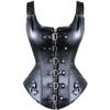 Gothic Black Leather Corset with Diamond Buckle & Wide Straps
