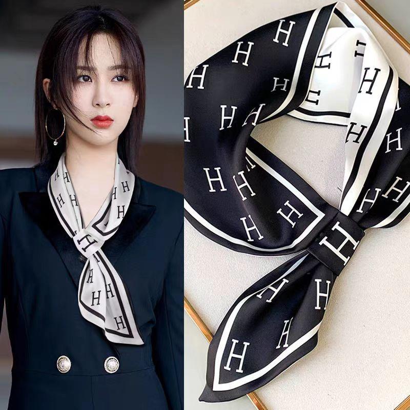 French polka dot silk scarf neck women's new high-end long strip matching shirt Korean thin small scarf