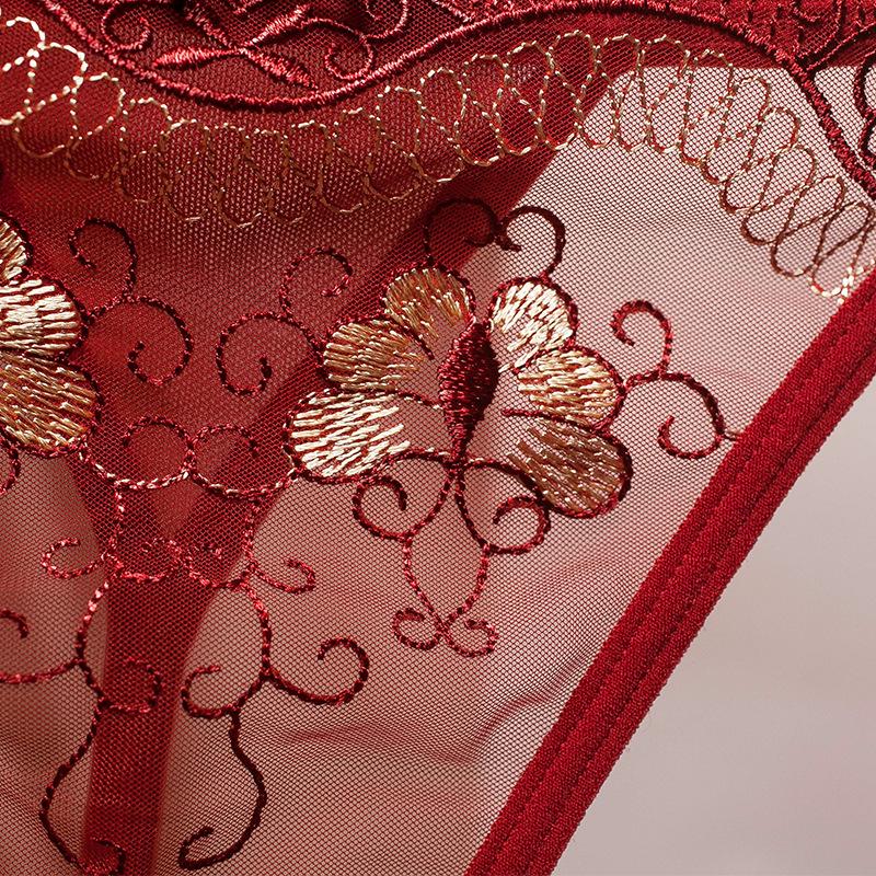 Dame Tanga i Mesh med Broderi - Sexy, Pustende, Hul Design
