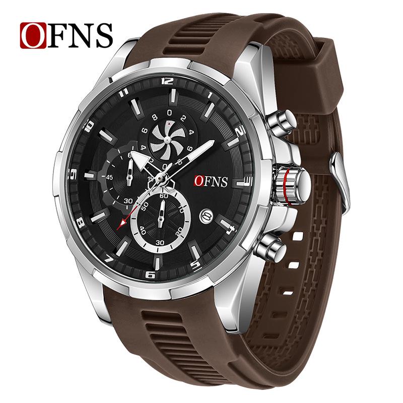 OFNS Men s Trendy Black Quartz Watch - Multifunctional Six-Hand Business Wristwatch