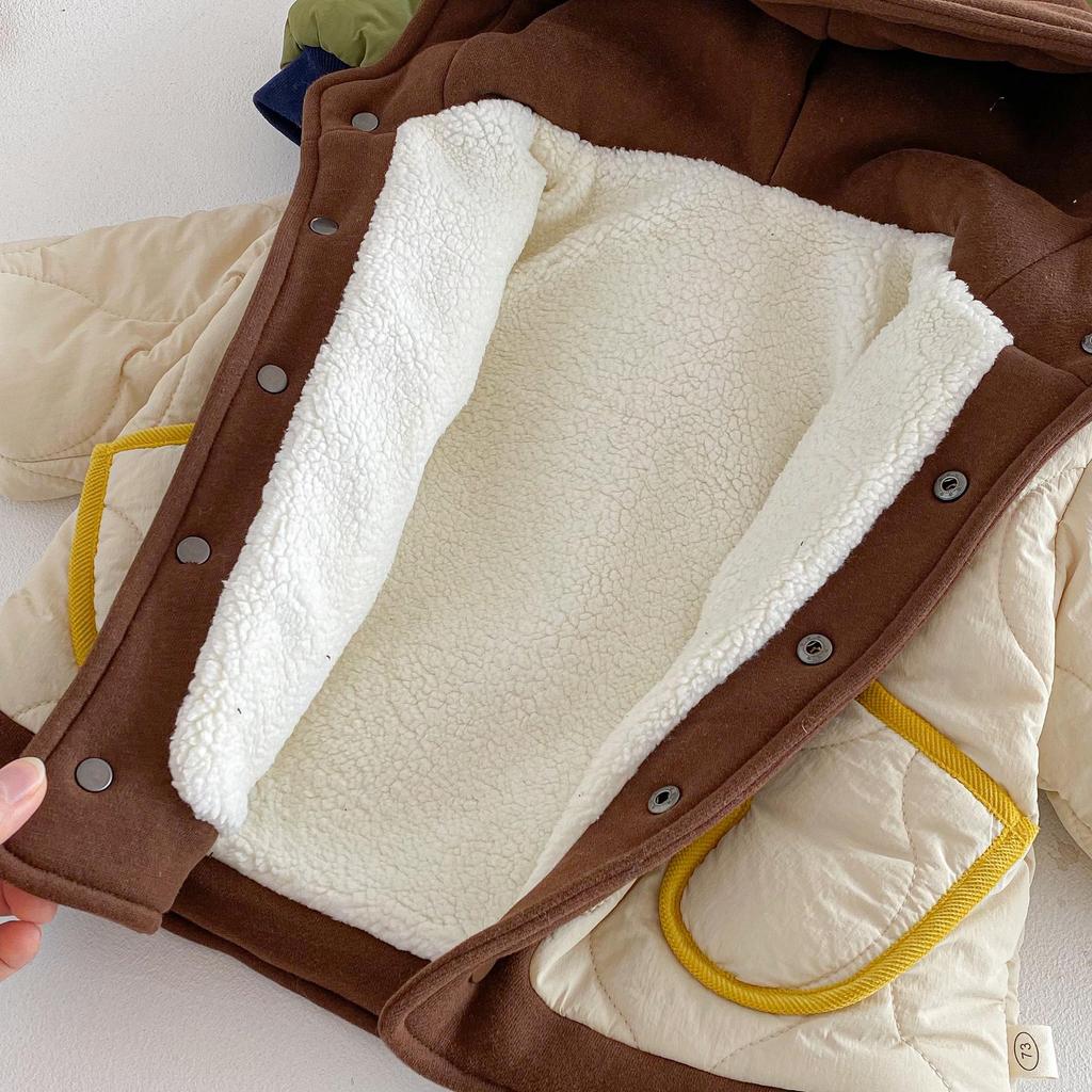 2025 Winter Boys' Hooded Cotton Jacket: Thick, Patchwork Korean Style for Kids