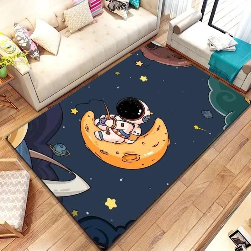 Kreskówkowy Astronaut Kosmiczny Dywan Planeta Kosmonauta Podróż w Kosmosie Nadruk Dywanik dla Chłopca Dziewczynki Sypialnia Salon Wewnątrz Mała Mata Podłogowa