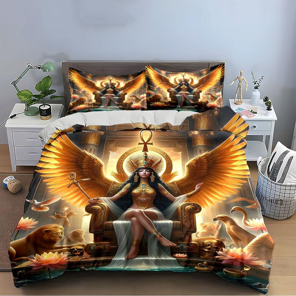 Egyptian Goddess on Throne Bedding Duvet Cover Set (1*Duvet Cover 2*Pillowcases, without duvet insert)