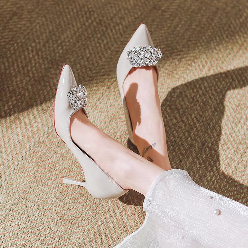 2026 Patent Leather High Heel Women Shoes Pointed Toe Slip On Rhinestones Formal Party Dress Pumps Prom Evening Wedding Heels
