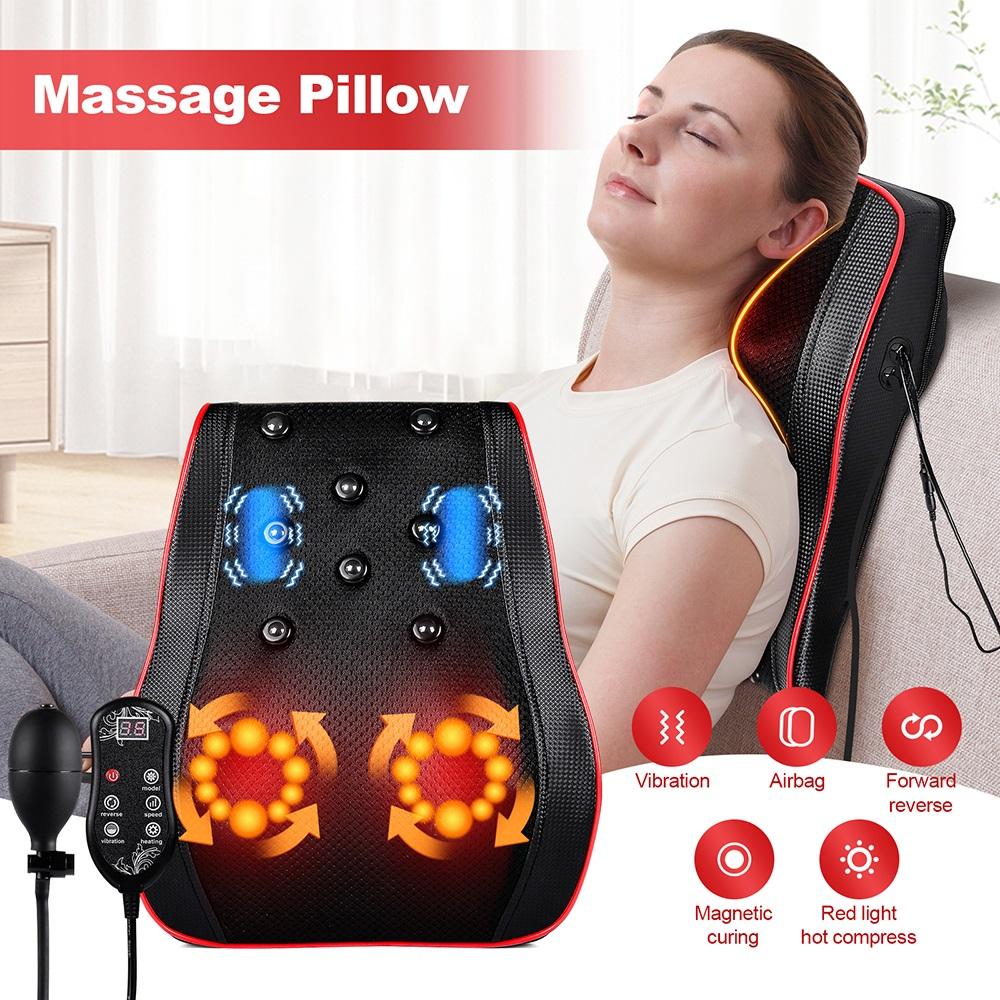 Back And Neck Cervical Massage Pillow Airbag Waist Kneading Massage Cushion Lumbar Chair Massager Car Back Pillow Masajeador