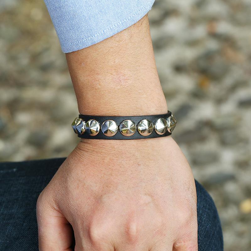 Punk Rock PU Leather Wristband Jewelry Metal Stud Rivet Bangle Leather Bracelets for Men Women