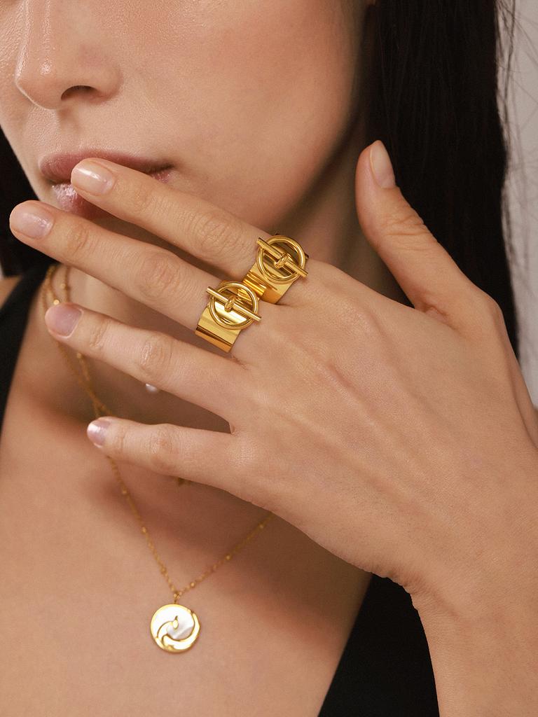 Rings For Women Stainless Steel Adjustable Non Tarnish 18K Gold Plated Punk Open Ring Designer Zircon Accessories Couples Gifts