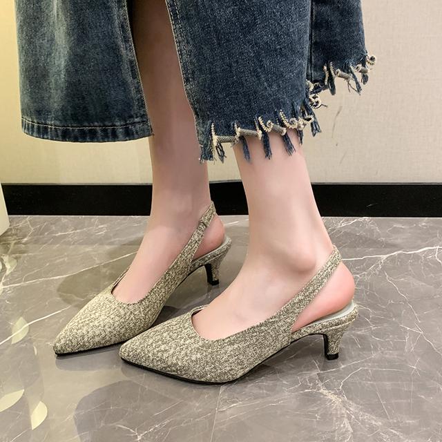 Summer  Women's Shoes 2024 High Quality Baotou Women's Sandals Fashionable Mid-heel One-line Buckle Women's High Heels