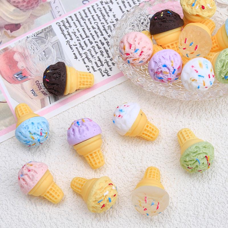 Multicolor Ice Cream Cone Cartoon Resin Ornament DIY Hair Clip Accessories Pack