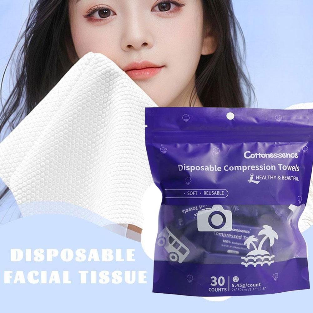 30 Pack Individually Wrapped Compressed Face Towels - Soft, Reusable & Portable Dry Cleansing Cloths For Travel, Camping