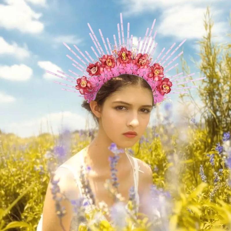 Charming Flower Crowns Headpiece Traditional Chinese Flowers Hair Accessory Eye Catching Floral Headband Ornament