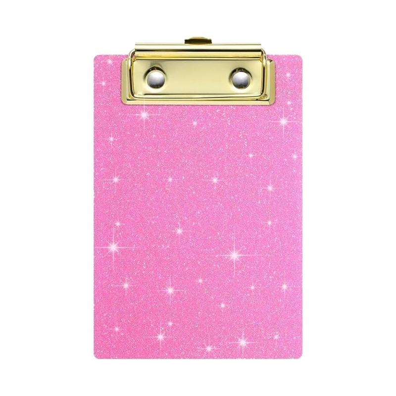 Glittering Acrylic Writing Board With Retractable Hook Metal Clip 6x4Inch Document Clipboard For School Offices Hospital