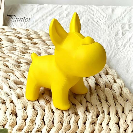 Smooth Edge Dog Figure 3D Printed Cute Figurine, Small Yellow Puppy Statue for Desk, Lovely Round Lines Figurine Shelf, Home Office Decor, Minimalist