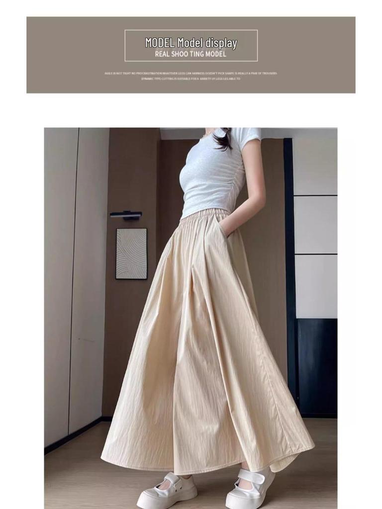 Black Yamamoto High Waist Culottes with Pockets - Women's Plus Size Loose Slimming Wide Leg Skirt Pants