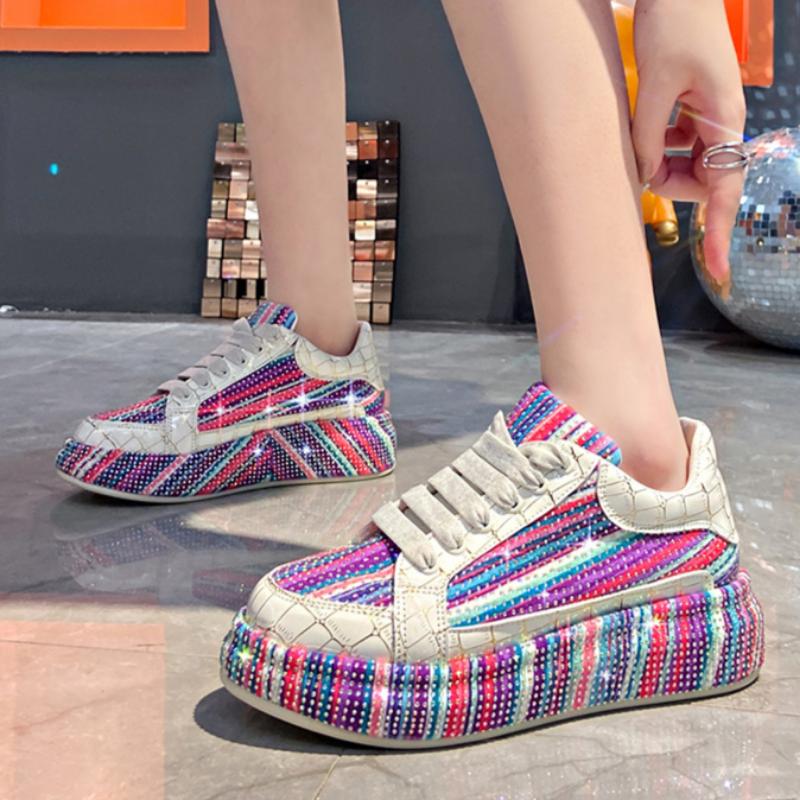 Colorful Starry Sky Rhinestone Sports Shoes for Women Thick Sole Mesh Comfortable Breathable Sports Shoes