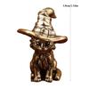 Demon Cat Ornament Retro Brass Cat Sculpture Enchanting Retro Cat Witch Ornament with Hat Solid Brass Sculpture for Desktop