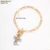 Golden a Women'S European and American Retro Style Cross Bracelet OT Buckle Two-Color Hammered Pendant Flat Chain Niche