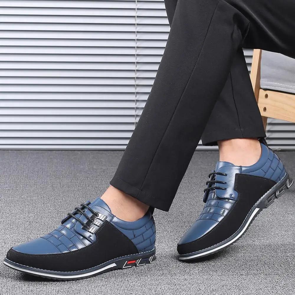 New Men's Sports Shoes Fashion Brand Classic Lace Up Casual Loafers Leather Shoes Black Business Men's Shoes Plus Large Size