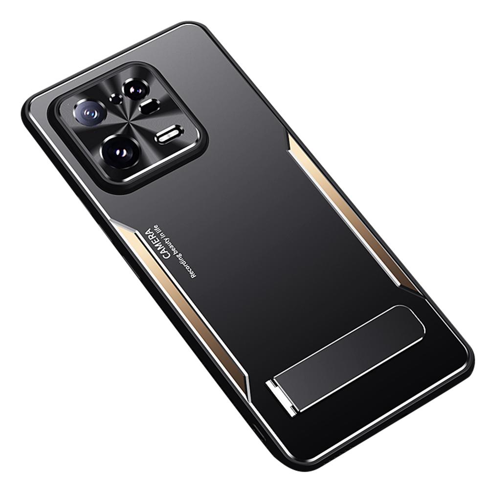 

TPU+Aluminium Alloy Phone Case for Xiaomi 13 Pro 5G,Kickstand Anti-Scratch Phone Cover Gold