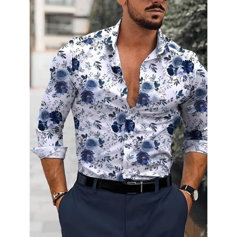 Men S Long Sleeve Turn Down Collar Shirt 3d Digital Print Casual
