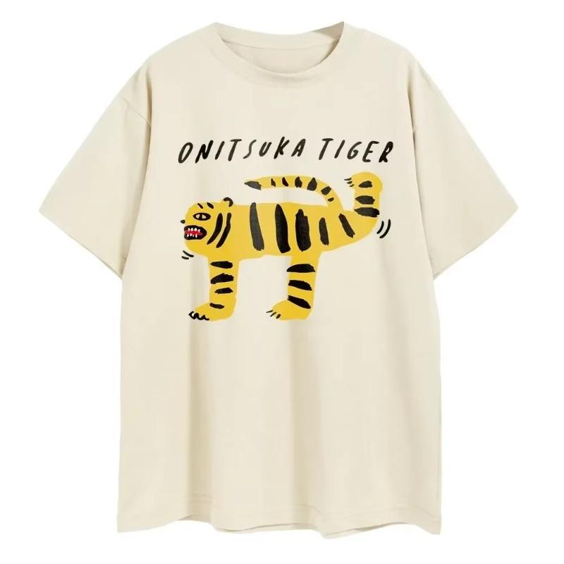 Onitsuka Tiger Cartoon T-shirt Printed Harajuku Funny T-shirt Oversized Y2k Graphic 100% Cotton Men and Women Casual Top T-shirt