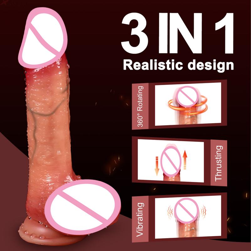 Realistic Dildo Telescopic Vibrator Big Penis Female Stimulator Anal Plug for Women with Heating Thrusting Adult Sex Toys
