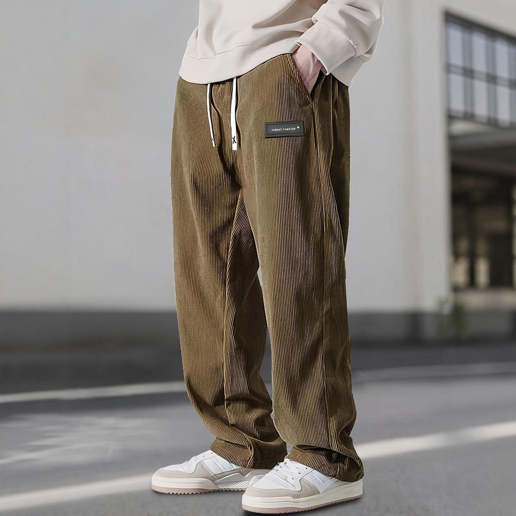 Autumn Winter Men's Casual Pants Striped Corduroy Loose Fashion Cargo Straight Pants Fitness Sports Hip Hop Pants
