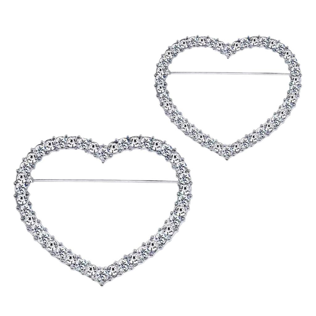 Set of 2 Delicate Alloy Breastpin with Dazzling Crystals Round and Heart Shaped Lapel Pin Women Badge Elegant Accessory