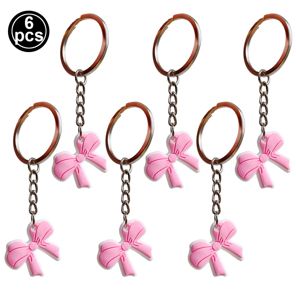 6/12pcs Pink Bow Acrylic KeyChains Coquette Bow Birthday Party Decorations Supplies Gifts for Kids Girls Pink Bow Party Favors