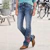 BeatStreet Jeans Donna Pantaloni Boot Cut a Zampa Stretch Vita Media Ricamo Pantaloni a Grandezza Naturale Denim Lavato Usurato Streetwear