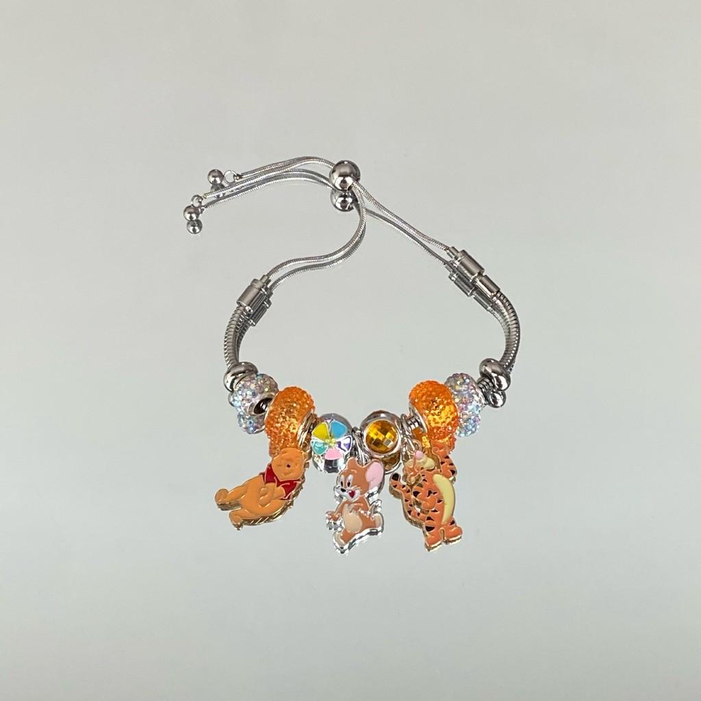 Verstellbares Edelstahl-Charme-Armband mit Winnie Puuh und Zeichentrickfiguren für Damen und Herren