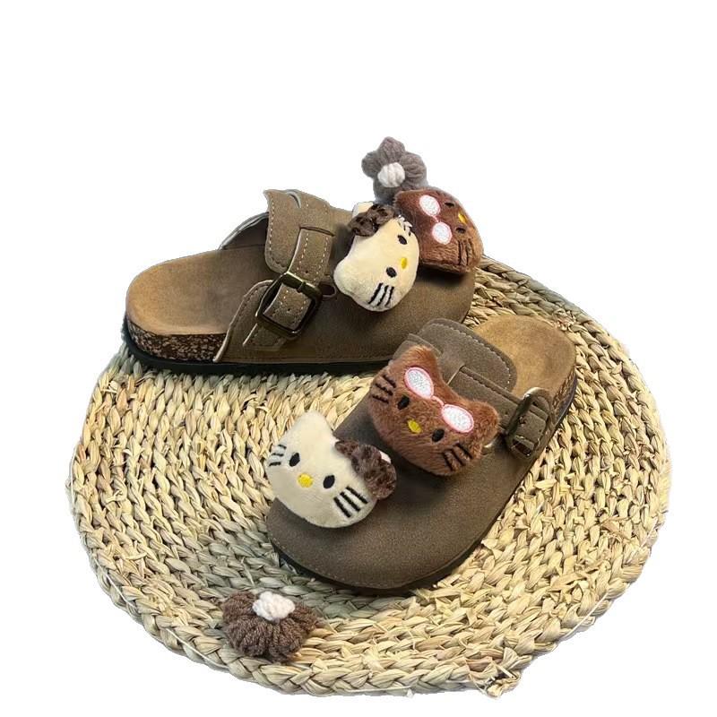 New KT Birkenstock Cartoon Cat Slippers for Girls – Cute, Comfortable, Closed-Toe Outdoor Shoes