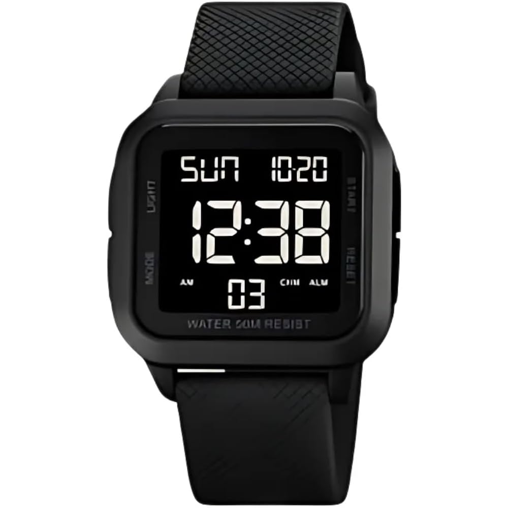 Digital Watch Black Large Display Multi-Function Sports Watch for Men and Women