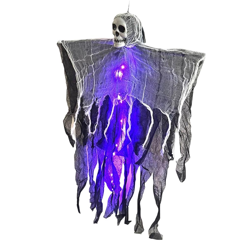 Hanging Light Up Skeleton Ghost Prop with LED Lights for Outdoor Yard Scene Ambiance Decoration for Halloween Parties Haunted House Display