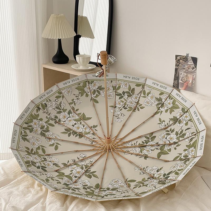 16 gold pole bone retro sun umbrella dual-purpose women's folding double-layer parasol sun protection large double sun umbrella