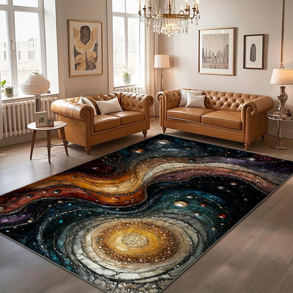 Abstract Black Purple Gold Splash Area Rug Modern Watercolor Fluid Art Living Room Bedroom Floor Mat