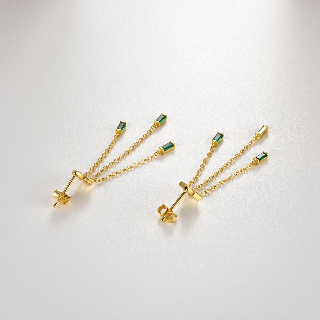 ANDYWEN Brinco de gota de zircônia cúbica verde dourada de prata esterlina 925, corrente longa, joias finas de luxo, joias de cristal 2023