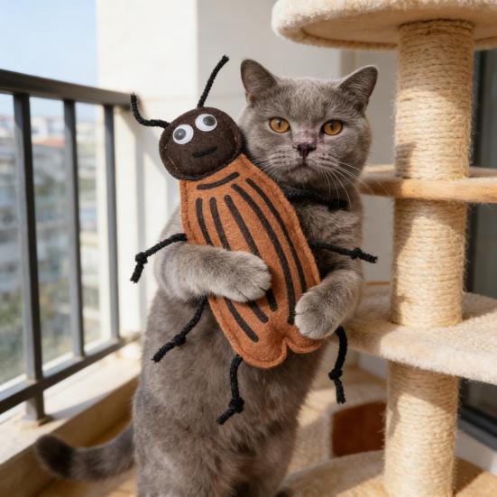 Plush Cockroach Cat Chew Toy Interactive Catnip Cat Self Play Toy Realistic Cockroach Shaped Felt Cat Toy for Indoor Cats Kittens