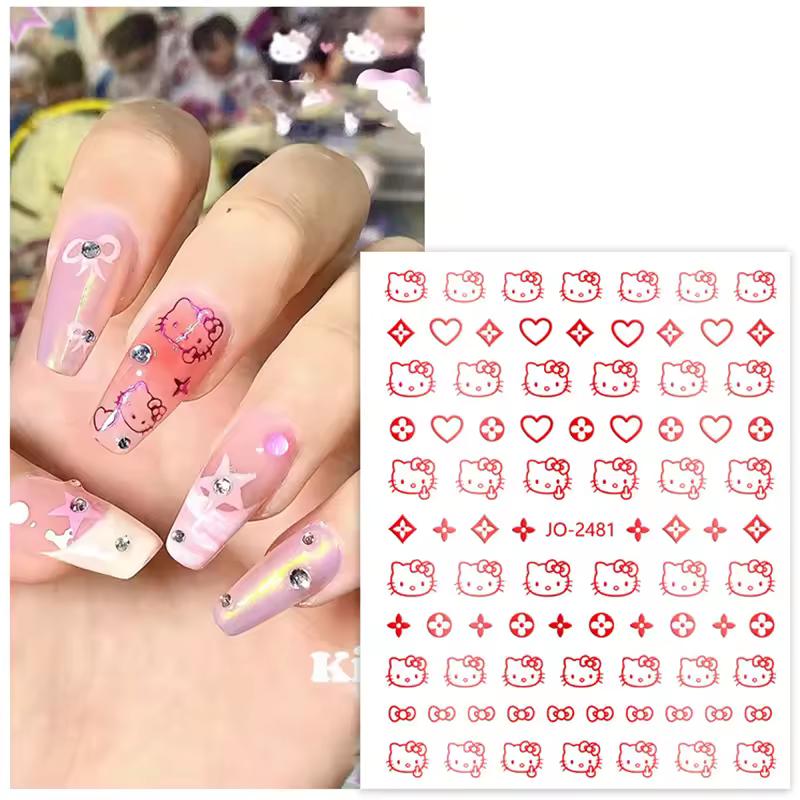 5 Stück Cartoon Kt Katze Nagelaufkleber für Frau Mädchen Kawaii Süße Nagelkunst Dekoration Aufkleber Mode Niedliche Abziehbilder Weihnachtsgeschenke