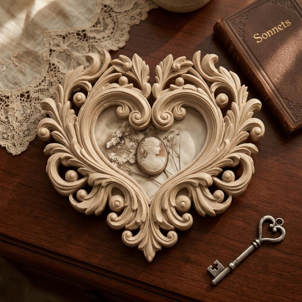 3D Printed Vintage Picture Frame Carved Flower Hollow Out Baroque Photo Frame Heart Shape Wall-mounted Wall Decoration