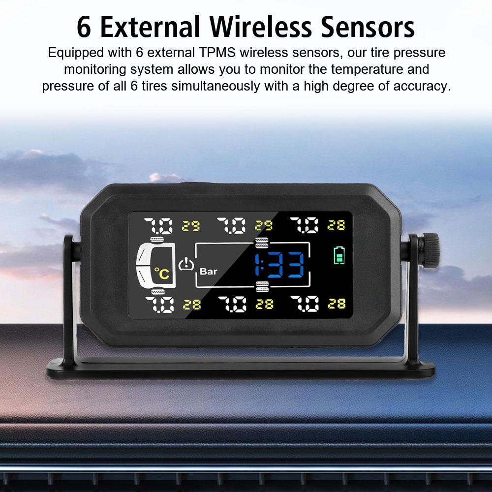 Intelligent Tyre Pressure Alarm Temperature Warning Fuel Save Truck Car Tyre Pressure Monitor Tire Pressure Monitoring System H13 6 External Sensors