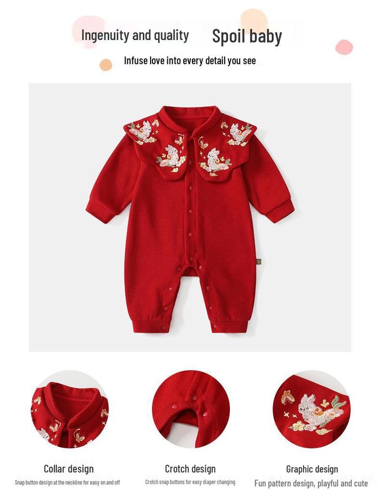Festive Red Autumn Romper for Newborns and Infants – Class A Baby Bodysuit