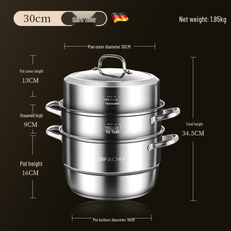 Vaporiera a tre strati in acciaio inossidabile: Multifunzionale, Grande Capacità per Cucine a Induzione e a Gas
