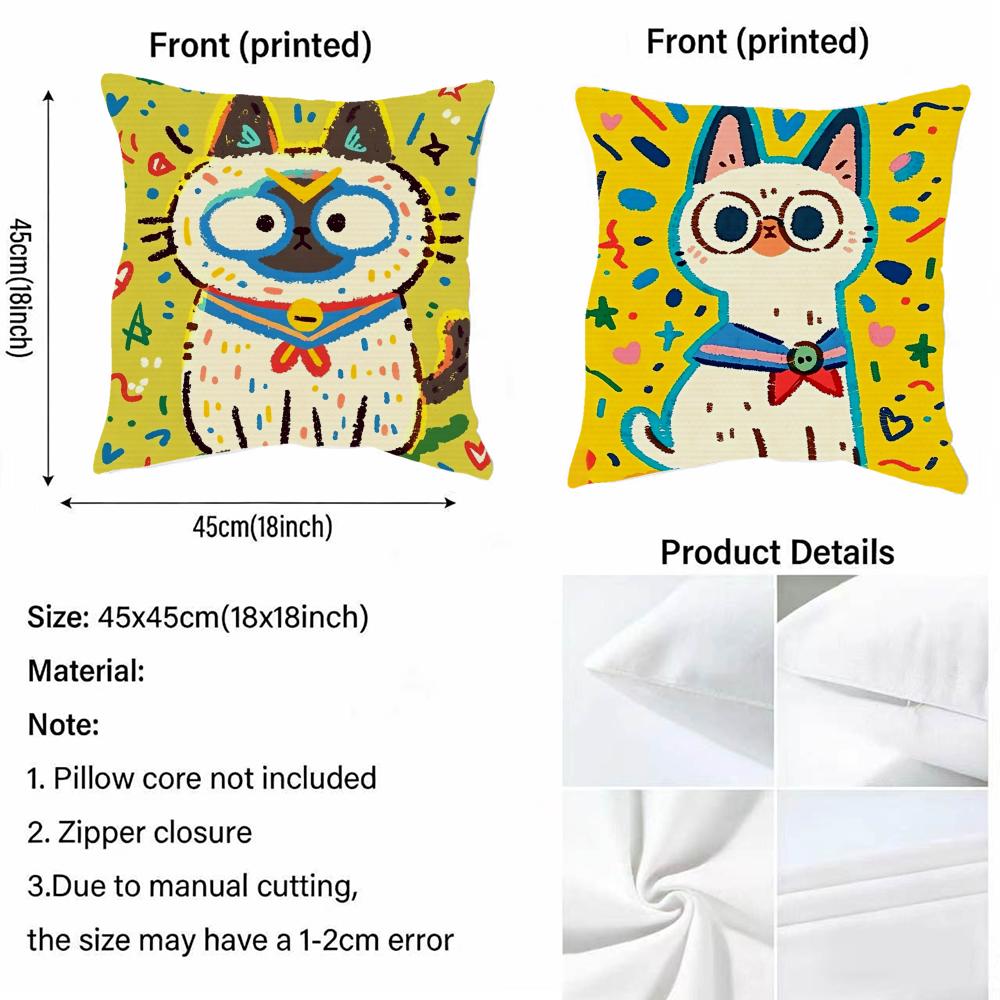 1P-Spring Day Cats Cushion Cover Cushion Cover Pillowcase, Anti-Mite Invisible Zipper, Linen Sofa Cushion