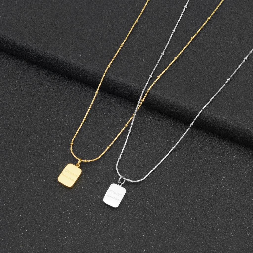 Titanium steel letter square brand irregular round bead necklace fashion temperament collarbone chain simple and versatile metal style necklace women