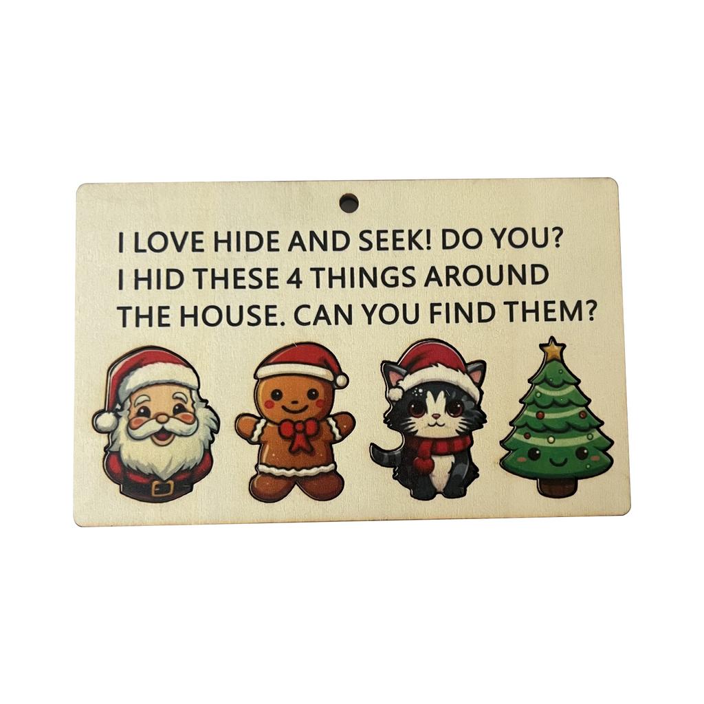 Christmas Wooden Sign Hide And Seek Family Toy, Fun Shape Matching Game