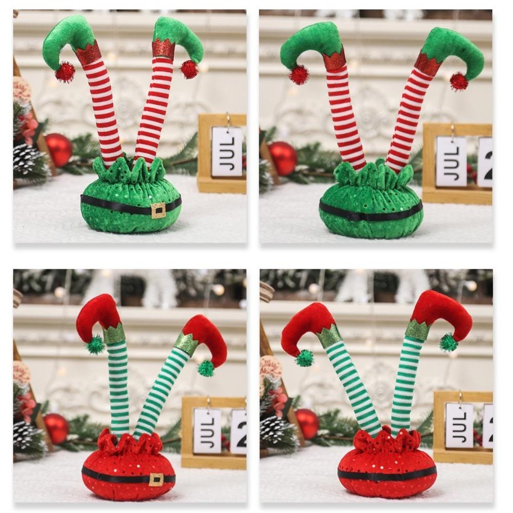 Upside-down Christmas Elf Leg Decoration Sequins Bendable Desktop Ornament Home Xmas Decor
